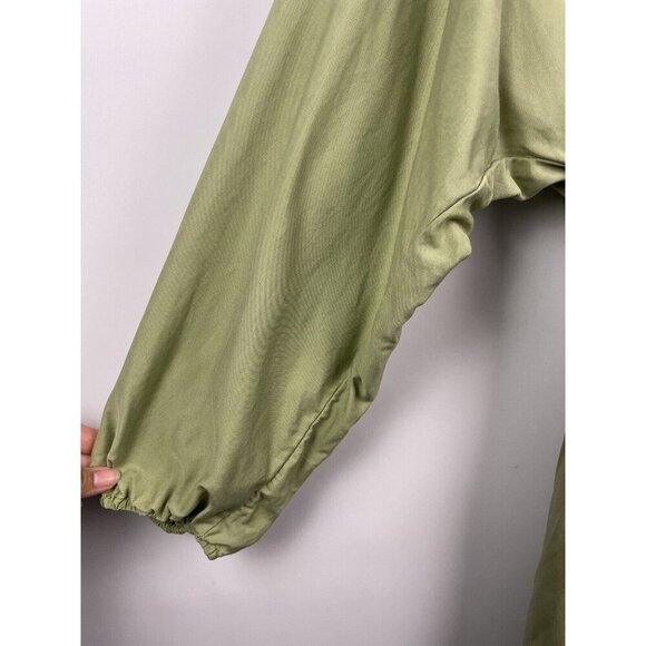 Zara Green 100% Lyocell Long Balloon Sleeve Cinched Waist Mini Dress Size XS - Picture 2 of 11